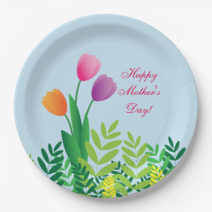 Assiettes En Carton Tulipes colorées, le jour de mère heureux