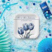 Assiettes En Carton Tulipes dans Delft Blue personnalisable (Fête)