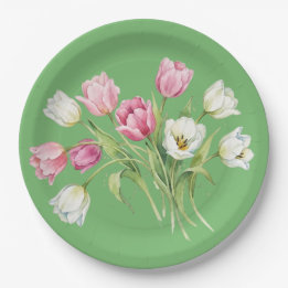 Assiettes En Carton Tulipes de printemps de jardin