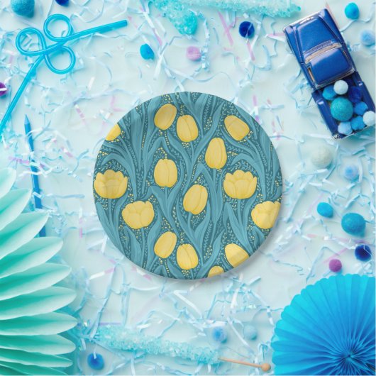 Assiettes En Carton Tulipes en bleu et jaune (Fête)