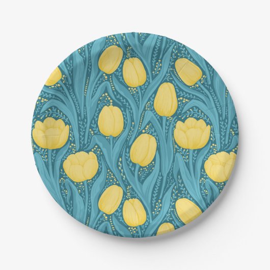 Assiettes En Carton Tulipes en bleu et jaune (Devant)