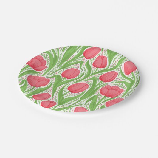 Assiettes En Carton Tulipes en rouge et vert (Angle)
