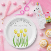 Assiettes En Carton Tulipes fleurs aquarelle Jaune Rustique Mariage (Fête)