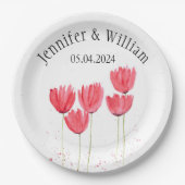 Assiettes En Carton Tulipes Fleurs aquarelle Ressort Rustique Mariage (Devant)