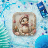 Assiettes En Carton Tulipes Marguerites Bonnet de Pâques Rose Caneton (Fête)