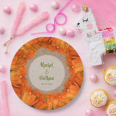 Assiettes En Carton Tulipes orange sur plaques de papier Motif Kraft (Fête)