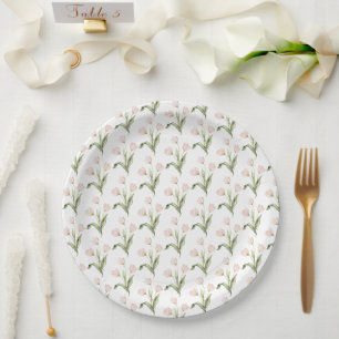 Assiettes En Carton Tulipes roses aquarelles Fête bébé floral