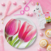 Assiettes En Carton Tulipes roses avec Feuille vert photo (Fête)