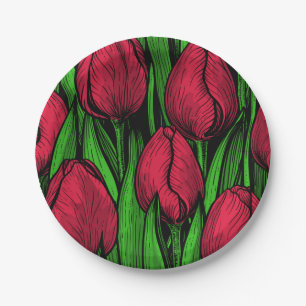 Assiettes En Carton Tulipes rouges