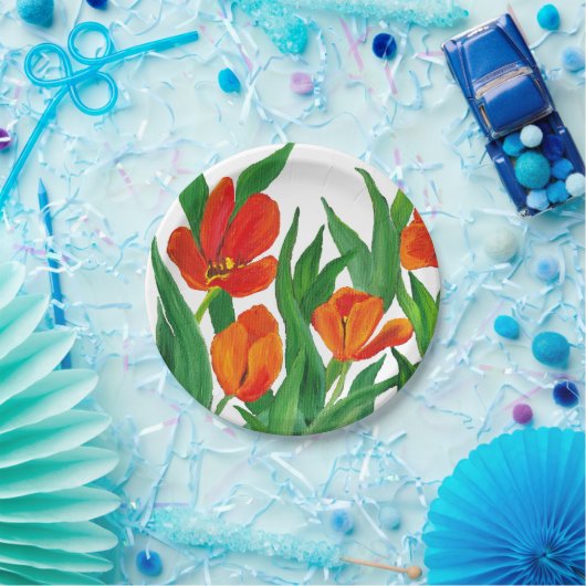 Assiettes En Carton Tulipes rouges (Fête)