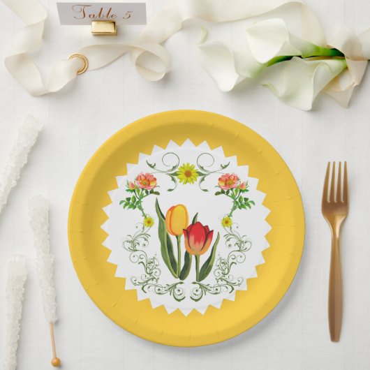 Assiettes En Carton Tulipes Vintage  (Mariage)