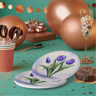 Assiettes En Carton Tulipes Violettes