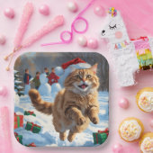 Assiettes En Carton Turc Angora Chat Courir en Casquette de Noël de ne (Fête)