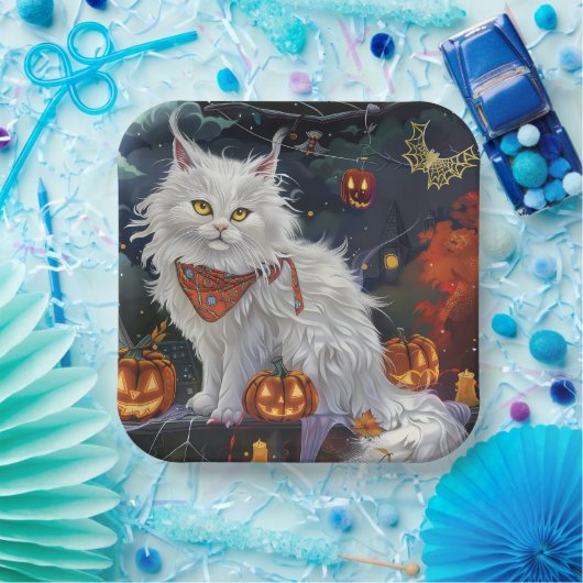 Assiettes En Carton Turc Angora Chat Halloween Éffrayant (Fête)