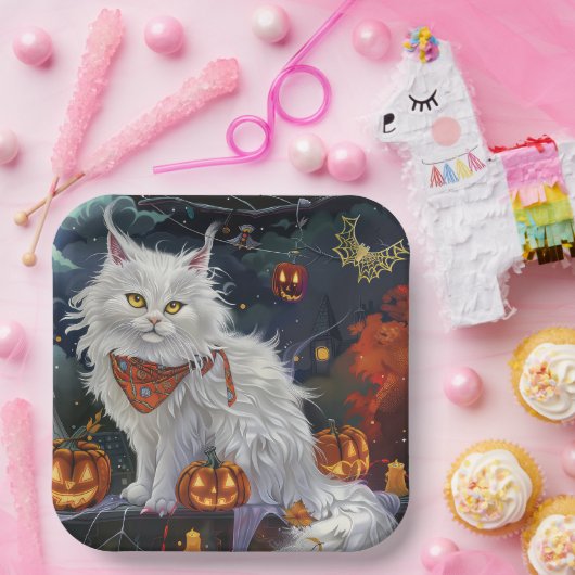Assiettes En Carton Turc Angora Chat Halloween Éffrayant (Fête)