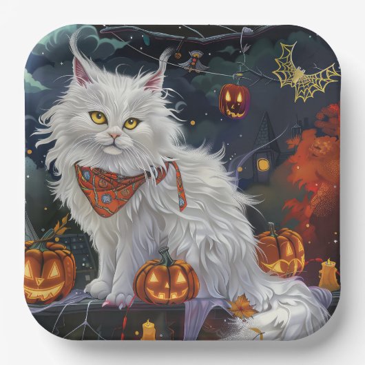 Assiettes En Carton Turc Angora Chat Halloween Éffrayant (Recto)
