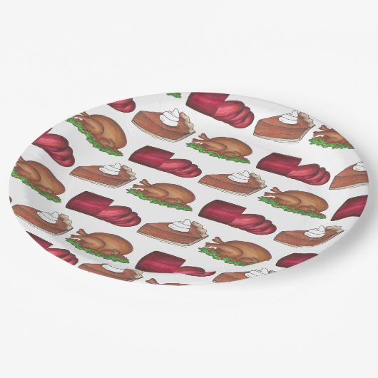 Assiettes En Carton Turquie Cranberry Citrouille Pie Thanksgiving Dîne (Angle)