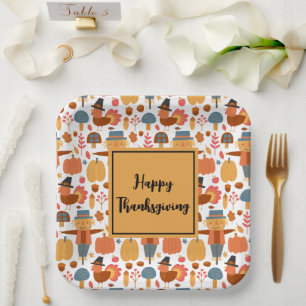 Assiettes En Carton Turquie et Scarecrow Thanksgiving Motif