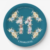 Assiettes En Carton Turquoise 11e anniversaire Photo Collage Fleur Jau (Devant)
