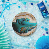 Assiettes En Carton Turquoise Aqua Blue Gold Gemstone Acrylique Pour A (Fête)