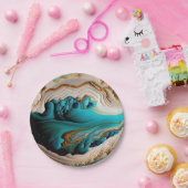 Assiettes En Carton Turquoise Aqua Blue Gold Gemstone Acrylique Pour A (Fête)