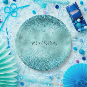 Assiettes En Carton Turquoise Aqua Gold Glam Parties scintillant