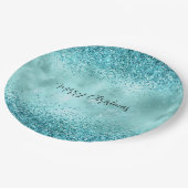 Assiettes En Carton Turquoise Aqua Gold Glam Parties scintillant (Angle)