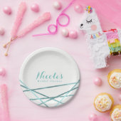 Assiettes En Carton Turquoise Aqua Lignes géométriques modernes Élégan (Fête)