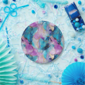 Assiettes En Carton Turquoise Aqua violet marbre or (Fête)