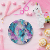 Assiettes En Carton Turquoise Aqua violet marbre or (Fête)