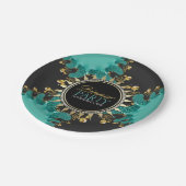 Assiettes En Carton Turquoise Black Gold Fractal Swirl Dîner Invitatio (Angle)