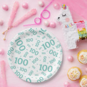 Assiettes En Carton Turquoise/blanc 100e anniversaire Motif du numéro (Fête)