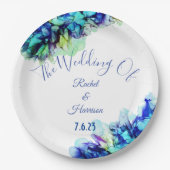 Assiettes En Carton Turquoise bleu Abstrait moderne et Mariage turquoi (Devant)