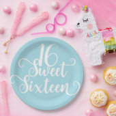 Assiettes En Carton Turquoise Bleu Blanc Douceur 16 Anniversaire (Fête)