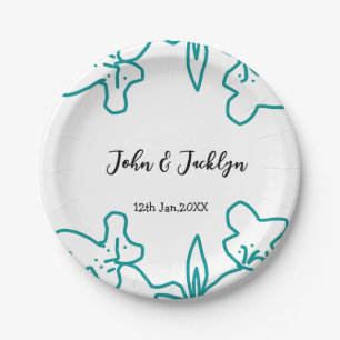 Assiettes En Carton Turquoise bleu couple marié date flstylish