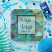 Assiettes En Carton Turquoise bleu jaune rose hydrangée fleurs (Fête)