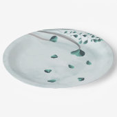 Assiettes En Carton turquoise bleu tombant feuille botanique (Angle)