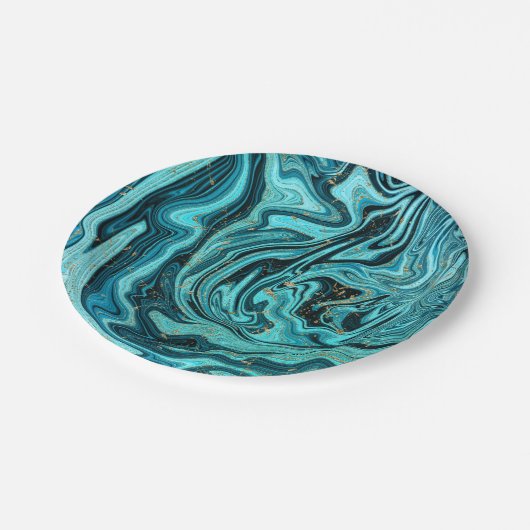 Assiettes En Carton Turquoise Blue & Gold Chic Swirl Mariage moderne (Angle)