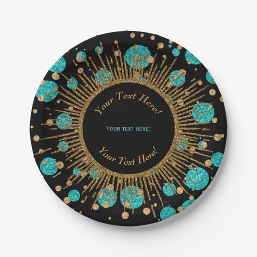 Assiettes En Carton Turquoise Blue Gold fête d'anniversaire (Devant)