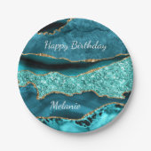 Assiettes En Carton Turquoise Blue Gold Nom personnalisé Plaques papie (Devant)
