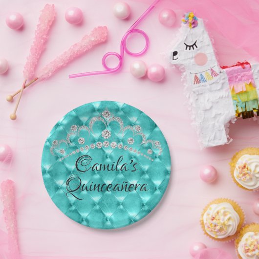 Assiettes En Carton Turquoise Blue Tiara Quinceañera (Fête)