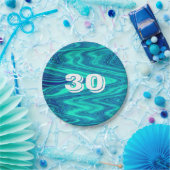 Assiettes En Carton Turquoise Blue Waves Abstrait 30e anniversaire âge (Fête)