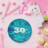 Assiettes En Carton Turquoise Blue Waves Abstrait 30e anniversaire âge (Fête)