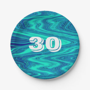 Assiettes En Carton Turquoise Blue Waves Abstrait 30e anniversaire âge