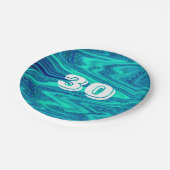 Assiettes En Carton Turquoise Blue Waves Abstrait 30e anniversaire âge (Angle)