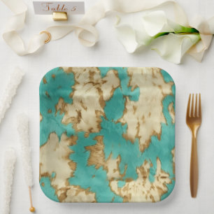 Assiettes En Carton Turquoise Crème Animal Cowhide Western Cowgirl