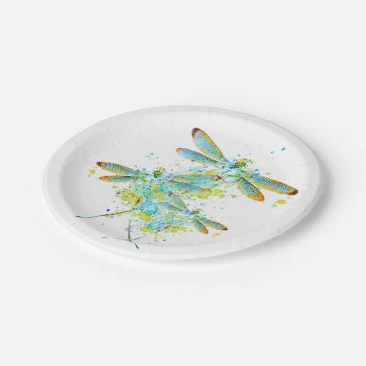 Assiettes En Carton Turquoise éclaboussure de libellule (Angle)