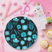 Assiettes En Carton Turquoise en fleurs (Fête)