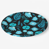 Assiettes En Carton Turquoise en fleurs (Angle)