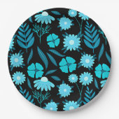 Assiettes En Carton Turquoise en fleurs (Devant)
